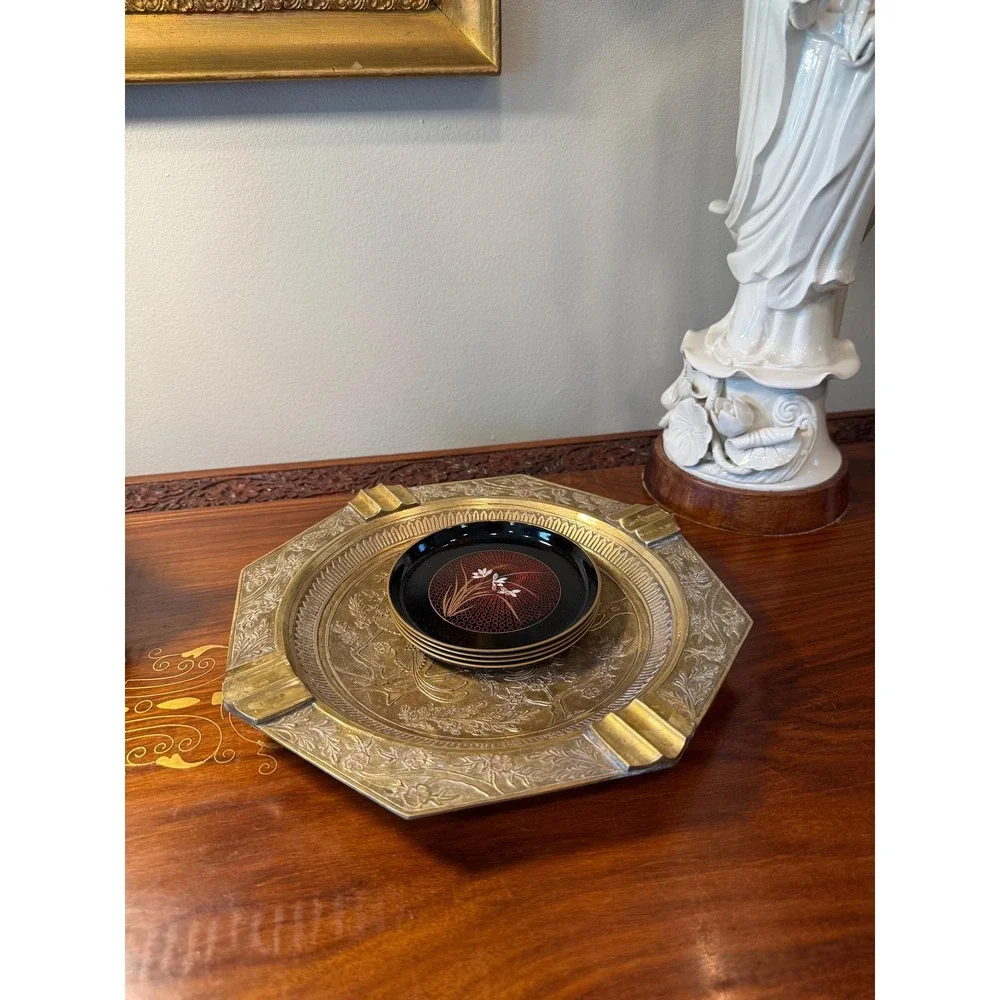 Vintage Brass Vanity‎ Tray • Bird Motif • Chinoiserie Decor